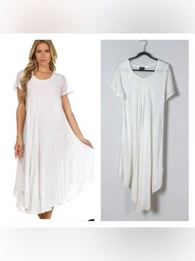 Sakkas Asymmetric Maxi Dress OS Fairy Feminine Beach Coastal Embroidered Cottage